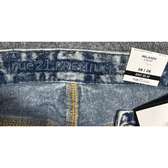 Rue21 Jeans Mens 28X26 Relaxed Cropped Blue Distressed Acid Wash Denim New - Picture 6 of 12